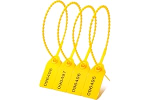 Lzbignun 100 Plastic Tamper Seals Numbered Zip Ties for Fire Extinguishers Pull Tite Security Tags Disposable Self-Locking Safety Tab (Yellow)