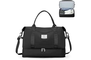 HPLQQ Sac de Voyage Femme, Bagage Cabine 40x20x25 Ryanair Imperméable Sac de Sport avec Compartiment Chaussures, Sac Voyage Cabine Avion Sac Weekend Sac Maternité pour Travel Gym Danse,F1-Noir