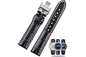 FOUUA Pasek do zegarka Longines 19, 20, 21 mm, skórzany wzór skóry krokodylia do zegarka z niebieskim czarnym paskiem - zamienić pasek