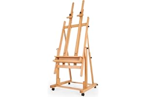 VISWIN Cavalletto Doppio Albero Extra Large Telaio ad H, Inclinazione Piatta, Cavalletto Regolabile in Legno Massello di Faggio per Impieghi Gravosi con Vassoio, Cavalletto Artista Mobile per Adulti