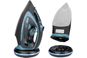 TZS First Austria - Plancha de vapor sin cable con estación 2400W - Con depósito de 450 ml, sistema antigoteo, temperatura e intensidad regulable y suela de cerámica - Con vapor vertical