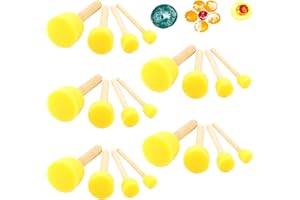 TENG HONG HUI 20 Stück Runde Schwämme Pinselset, Holzgriff Runde Schwamm Pinsel Set, Runder Pinsel Set aus Schaumstoff, Malschwamm Schaum für Malerei Handwerk Keramik DIY Malerei Werkzeuge Packung