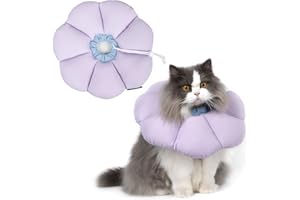 THKOFPET Collar isabelino Gatos, Collar de Recuperación para Gato, Resistente al Agua, contra mordeduras, Cono de Seguridad para curación de heridas, Flor Morada, Estilo (M)