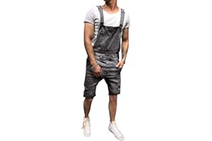 Oanviso Salopette Corta in Denim da Uomo Tinta Unita/Foro Strappato Jumpsuit con Cinturino Regolabile Multi-Tasche Casual Jeans Comodo Salopette Classico Vintage Abiti da Lavoro