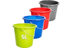 2FRIENDS Wiadro model Eco, wiadro do czyszczenia 5 l, 4 sztuki plastikowych wiaderek, 5 litrów, wiadro na wodę, kolor: antracyt, czerwony, zielony, niebieski; ze skalą pomiarową, nadaje się do kontaktu z