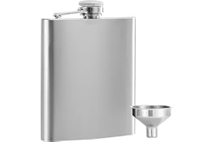 APOMOONS Piersiówka ze stali nierdzewnej 304, 225 ml i zestaw lejków, szczelna piersiówka do przechowywania alkoholu, ze stali nierdzewnej, dla mężczyzn i kobiet (srebrna)