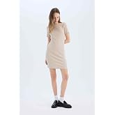 DeFacto Bodycon V&uuml;cudu Saran Bisiklet Yaka Fitilli Kaşkorse Kısa Kollu Mini Elbise E7231AX25SP