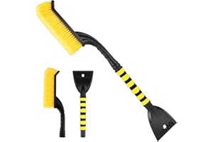 Komsepor 2in1 Raschiaghiaccio Spazzola per Neve, Raschiaghiaccio Rimovibile con Impugnatura Morbida Antiscivolo per Parabrezza e Finestrini Dell'auto(ABS,setole in PVC,66CM)