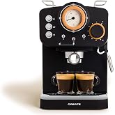 CREATE / THERA RETRO/Semi-automatic express coffee machine matt black and wood / 20 bars, double output arm, 1.25L tank, grou