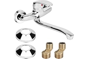 RUCUDIM rubinetto girevole a 360°, miscelatore monocomando freddo e caldo, rubinetto da cucina da parete, per lavabo