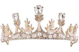 SRICAM Crystal Princess Crown for Bride, Princess Crown for Adult Rhinestone Headband, Gold Hair Accessories for Women,Gold Crystal Headpiece (C)