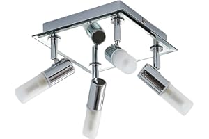 Lindby Plafonnier Salle De Bain Zela à intensité variable (Moderne) en Argent Métal e. a. pour de bain (à 4 lampes, G9), WC, Luminaire Plafonnier, Lampe Plafond, Eclerage Plafond