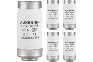 AUKENIEN D02 E18 R026 Fusibles Cerámicos en Espiral Fusible 63A 400VAC Neozed Fuse 50KA gG para Cables y Protección de Líneas (5 Piezas)
