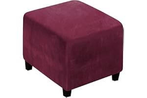 JORTUIO Ottoman Cover Square 40x40/45x45/50x50cm Stretch Velvet Jacquard Cube Storage Ottoman Slipcover Footrest Foot Stool Cover Footstool Slipcovers Anti-Slip Furniture Protector ( Color : #20 , Size : 50x5