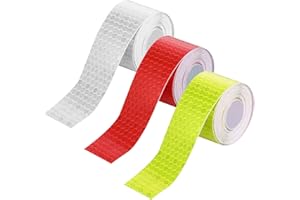SYEYCW 3 Pezzi Nastro Catarifrangente Adesivo, 2cm X 3m Strisce Catarifrangenti Adesive, Rosso Giallo Bianco Impermeabile Riflettente Nastro di Sicurezza Esterni, per Veicoli, Caschi, Abbigliamento