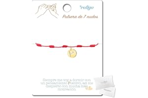 cotigo Pulsera 7 Nudos Roja con Letra Inicial A-Z Acero Inoxidable-Amuletos de la Suerte y Proteccion-Pulsera Mal de Ojo-Pulsera Hilo Rojo para Parejas Amistad Mujer