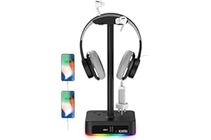 RGB Headphone Stand with USB A & C Charger, KAFRI Headset Holder Hanger Rack with 2 USB Charging Ports and 2 Way Outlets - Suitable for Gamer Desktop Table Gaming Earphone Accessories Boyfriend Gifts