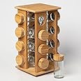 Kitchen Affections Revolving Square Bamboo Spice Rack Organizer Countertop, Herb and Spice Storage Rack Organizer with 16 Jars, Bamboo Rotating Spice Holder Seasoning Rack, Spice Seasoning Bottle
