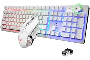 FELiCON x MAMBASNAKE K620 Tastiera da Gioco Wireless e Mouse Combo, Ricaricabile 4800mAh Semi-Mechanical Gaming Keyboard, 16 RGB Illuminato, QWERTY+2400 DPI 2.4G Wireless Gaming Mice per PC Mac-Bianco