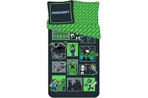 JAY FRANCO Zestaw pościeli Minecraft Survival Mode, 100% bawełna, poszwa na kołdrę 140x200 cm + poszewka na poduszkę 65x65 cm