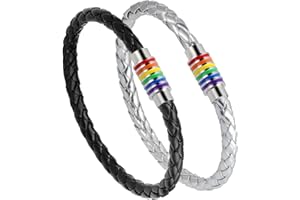 VGMANNTA Tęczowe bransoletki LGBT, tęczowe bransoletki dla gejów, lesbijska duma, unisex, skórzana bransoletka dla pary, męska damska bransoletka z tęczowymi paskami ze stali nierdzewnej zapięcie magnetyczne dla dumy LGBT prezent