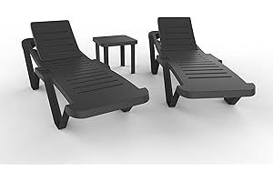 resol grupo garbar Master-Andorra Set 2+1 Tumbona-Mesa Auxiliar Exterior | jardín, terraza, balcón, Playa, Piscina | diseño, Ligero, apilable, reclinable, Ruedas, Posavasos | Antracita
