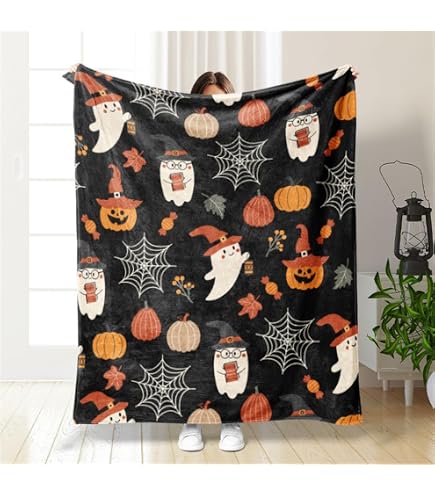 Yiyhuxf Halloween-Decke – Kuscheliges Flanell-Fleece Mit Geistern, Hexen & Kürbissen