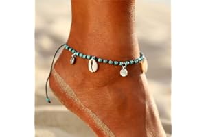 Jovono Blue Boho Perles Cheville Bracelets Shell Cheville Bracelets De Mode De Pied De Plage Bijoux avec Cœur pour Femmes Et Filles
