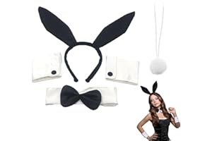 Jezioro Bunny Costume Adult,Bunny Ears And Tail As Well Bow Collar And Cuffs,Women Halloween Accessories Set,Adorable Fancy Girl Bunnie Costumes,Cosplay Outfit,Rabbit Maids Dress,Womens Accessory