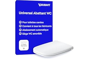 Duravit Univavo Abattant WC, Abattant Toilette WC avec double système d'amortisseur de fermeture, Cuvette toilette avec Quick Release, Lunette WC carré, Cuvette WC fabriquée en UE, blanc