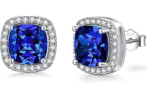 SNORSO Clous D'oreilles Argent Pour Femme Fille,Boucles d'oreilles Zircon Cubique Carré/Rectangle/Coeur/Goutte d'eau/Ronde, Boucles d'oreilles Pierre de Naissance Coloré,Cadeau Anniversaire Mariage