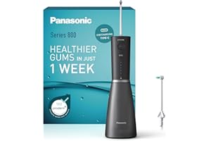 ‎PANASONIC Panasonic Series 800 Ultraschall-Munddusche EW-DJ86-K503, Zahndusche, Munddusche kabellos, 200 ml, 1 Ultraschall- & 1 kieferorthopädische Düse, 5 Wasserdruckstufen, Reisezubehör, USB-C-Ladung,Schwarz