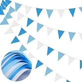 Blue and White Bunting Banner Polyester Fabric Bunting Garland Reusable Bunting for Mother's Day Home Outdoor Birthday Weddin