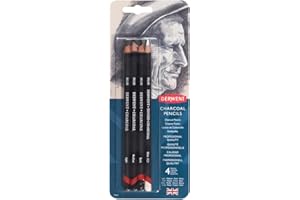 Derwent Charcoal Drawing Pencils, Professional Quality, 39000, Light, Dark and Tinted Charcoal White, Black, Set Of 4, Medium