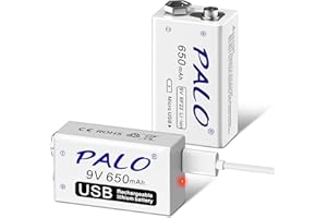 Bateria litowa Mspalocell 9V 650 mAh, szybkie ładowanie 1500+ cykli, akumulator blokowy 9V z tygrysim nadrukiem, z kablem USB do ładowania micro i wskaźnikiem ładowania, 2 sztuki baterii 9 V