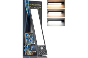 HIBOITEC Lampe Led Sans Fil 22.5CM, 40 LED Reglette LED Cuisine Rechargeable USB,Magnétique, 2500mAh Led Detecteur de Mouvement Interieur Convient à Armoires,Cuisines,Couloirs,Garage (Noir)