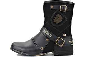 LOKTCH TRYNIS Männer Western-Cowboy-Stiefel Aus Mikrofaser-Leder Round Toe Vintage Motorrad Schuhe Unisex Erwachsene Zipper Stiefel-Biker Boots Herren Für Frühling Herbst Wandern A Size 42