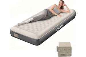 KASIMO Single Inflatable Mattress, TPU Airbed with Built-in Battery Removable Pump, Self inflating Blow up Bed with Pillow, Strong Support All Night,No Lost Air for Home Guests Camping(190x90x22cm)