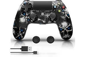 MUZELI Mando para PS4 Inalámbrico Controlador multiplataforma compatible con PS4/Pro/Slim/PC/iOS/Android/MacOS con Doble Vibración/Conector de Audio de 3,5 mm/Panel Táctil Sensible(Cráneo)
