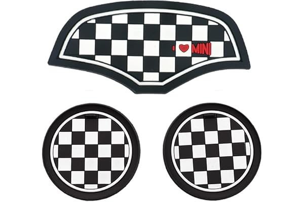 Mini F55 F56 Porte-gobelets pour Auto, 3 Pièces sous Verres de Voiture Universel Anti-Dérapant Silicone pour Mini Cooper Hatchback F55 F56(Carreaux)