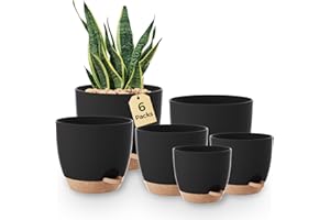 Bamworld Zestaw 6 doniczek, samonawadniające, czarne, 20,3 cm/17,8 cm/16,5 cm/15,2 cm/14 cm/12,7 cm, doniczka na rośliny z podstawką, doniczki do sadzenia, rośliny pokojowe, dekoracja na parapet