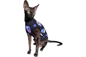 Kotomoda - T-shirt elasticizzata in cotone con gatto senza peli, per gatti Sphynx (S)