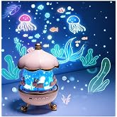 Coverzone Bunny&rsquo;s Carousel Gece Lambası Projeksiyonlu M&uuml;zikli Atlıkarınca Tasarım | Kablolu 5V USB &Ccedil;alışma | Tavşan Fig&uuml;rl&uuml; D