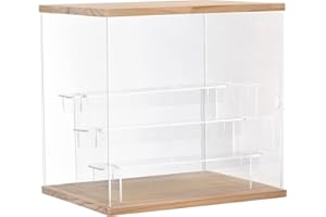 Nynelly 4 Niveles Vitrina Acrílico Montar Encimera Caja De Almacenamiento Organizador De Cubo, Vitrina Antipolvo para Funko Pop Figuras Juguetes De Colección, Madera,12.6 "L x 9.4 "W x 11.8 "H