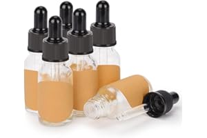 stonylab Confezione da 6 flaconi contagocce in vetro vuoto con contagocce in vetro a forma di cono, tappo interno ed etichetta per oli essenziali, profumi aromaterapia (15 ml, trasparente)