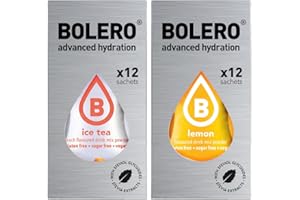 GENERIC SET 24 BOLERO bustine da 3 grammi 12 Ice Tea Peach Pesca + 12 Lemon Limone Preparato istantaneo per Bevande con Stevia e Vitamina C e Senza Zucchero