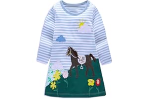 VIKITA Robes Enfant Fille Floral Broderie Coton Princesse Casual 1-8 Ans