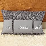 Sofakissen für Frauen mit Taschen grau | Kissen mit Sekthalter (TV, Snack, Sekt) Kuschelkissen | Handarbeit