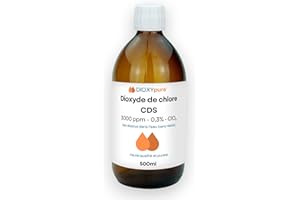 DIOXYPURE Dioxyde de Chlore - CDS - 3000 ppm - Gaz dissous dans l'eau (sans résidus) - 500 ML - sans conservateurs ni substances ajoutées - Désinfectant - Qualité supérieure - Ultra Pure
