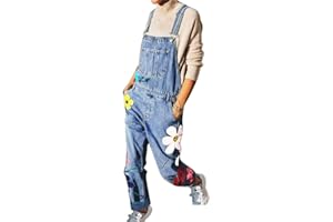 Onsoyours Donna Salopette Pantaloni Baggy Stampato Pantaloni Dungarees Gambe Grandi Denim Overall Jumpsuit con Tasche